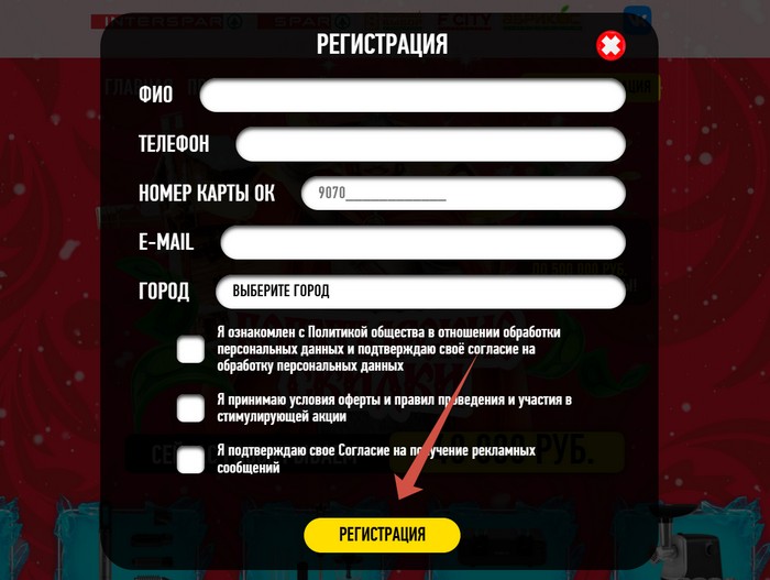 анкета регистрации кода купона на sunduk.lamapromo.ru