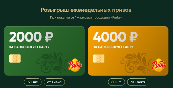 призы еженедельных розыгрышей ряба