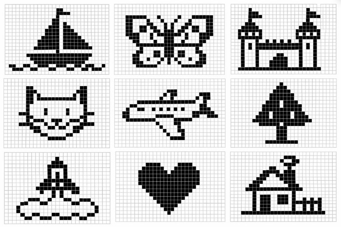 варианты изображений графического диктанта для школьников